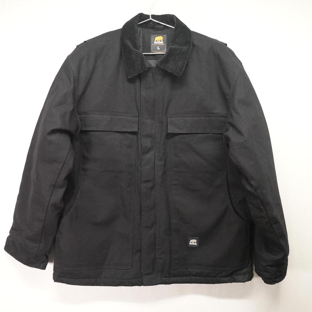 Berne Jacket Mens Large Black Canvas Quilted Lined Workwear